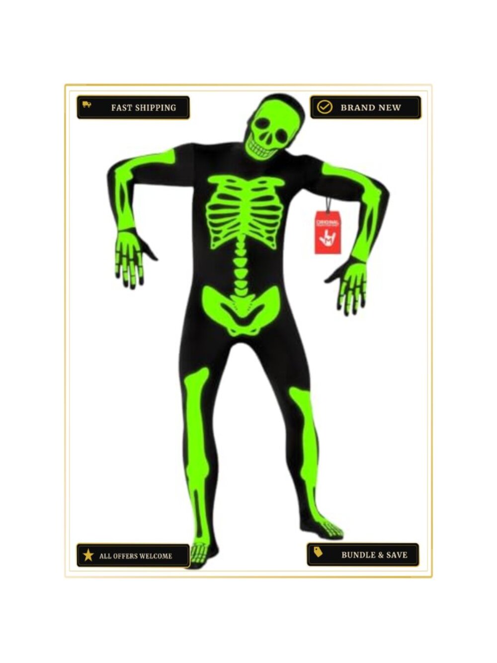 Full Body Skeleton Costume Glow in the Dark Bodysuit Halloween Adult